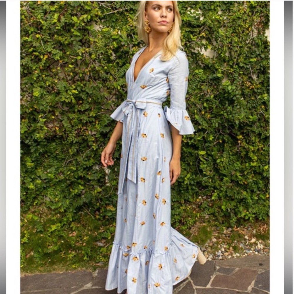 LUG VON SIGA Diana belted ruffled embroidered cotton-voile maxidress Size 40 (8)